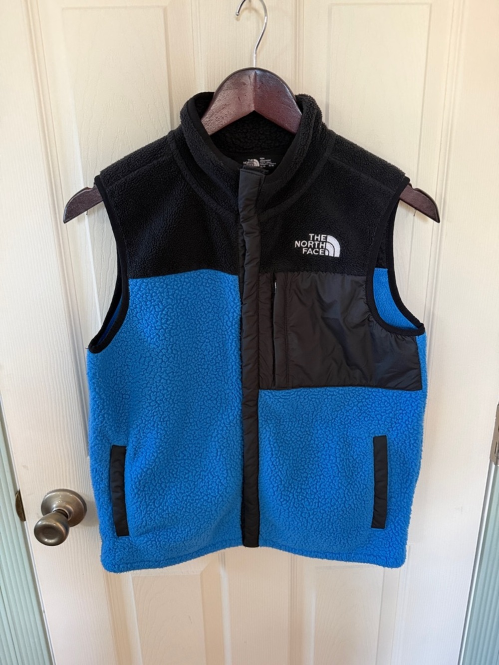 The North Face Bright Blue and Black Sherpa Fleece Vest
